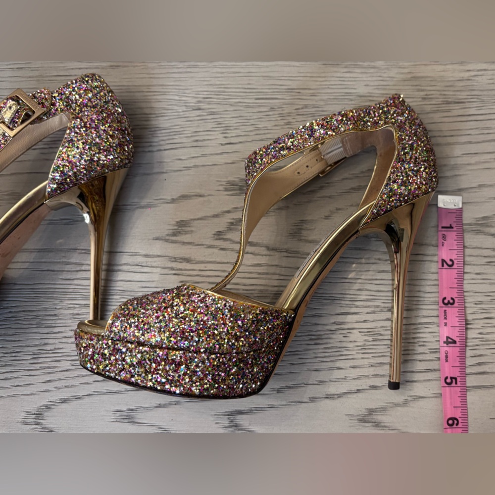 Jimmy Choo Glitter Glitter Accents T-Strap Platforms Size 38 - Picture 10 of 11